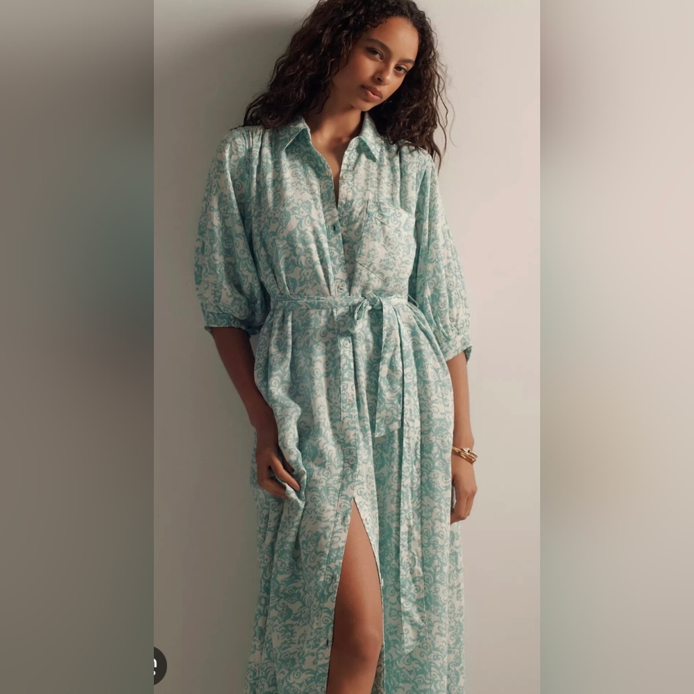 Anthro/Maeve 'Irene' Linen Shirt Dress in Sky Blue